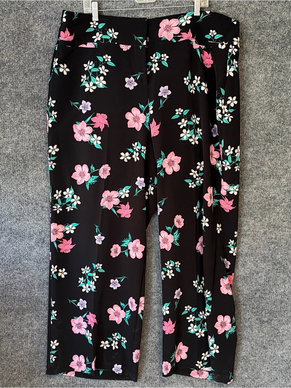 Lane Bryant Wide Leg Pants Womens 20 Black Pink Floral Allie Pull On Trousers